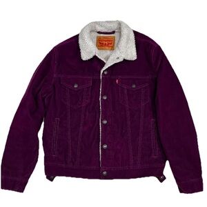 Levis Jacket Mens Small Plum Denim Trucker Sherpa Lined Snap
